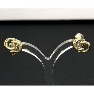 Authentic Christian Dior CD Logo Gold Tone Earrings  Beautiful elegant Clip on